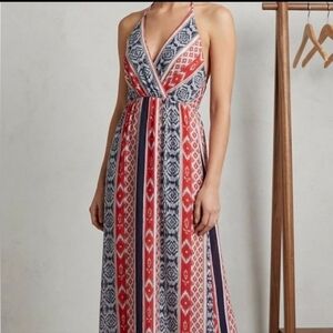 Love Fire  Red and Blue Patterned Maxi Dress. Size M